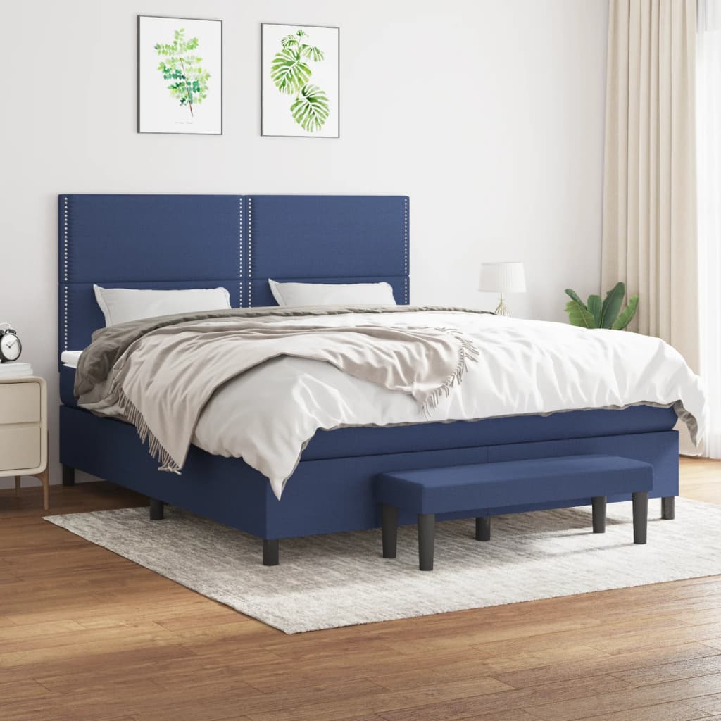 Κρεβάτι Boxspring με Στρώμα Μπλε 160x200 εκ. Υφασμάτινο