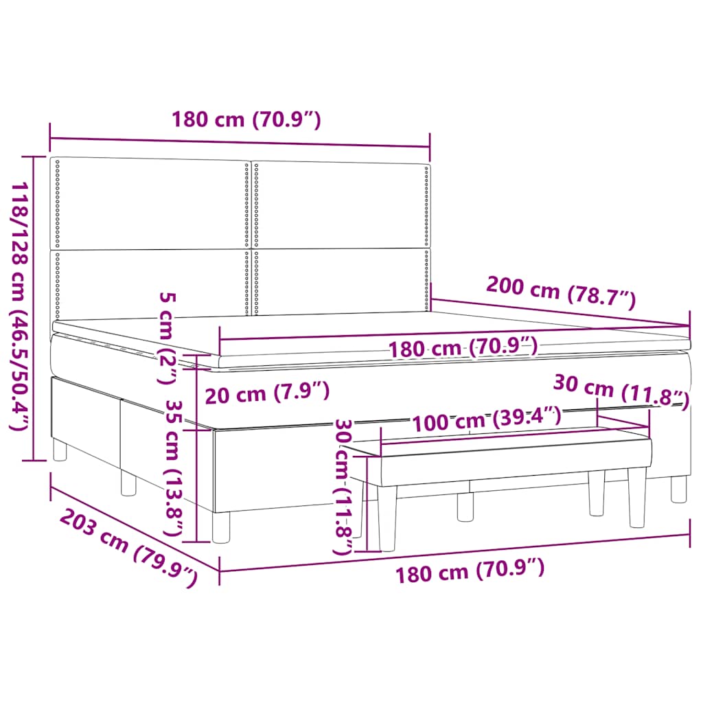 Κρεβάτι Boxspring με Στρώμα Taupe 180x200 εκ. Υφασμάτινο