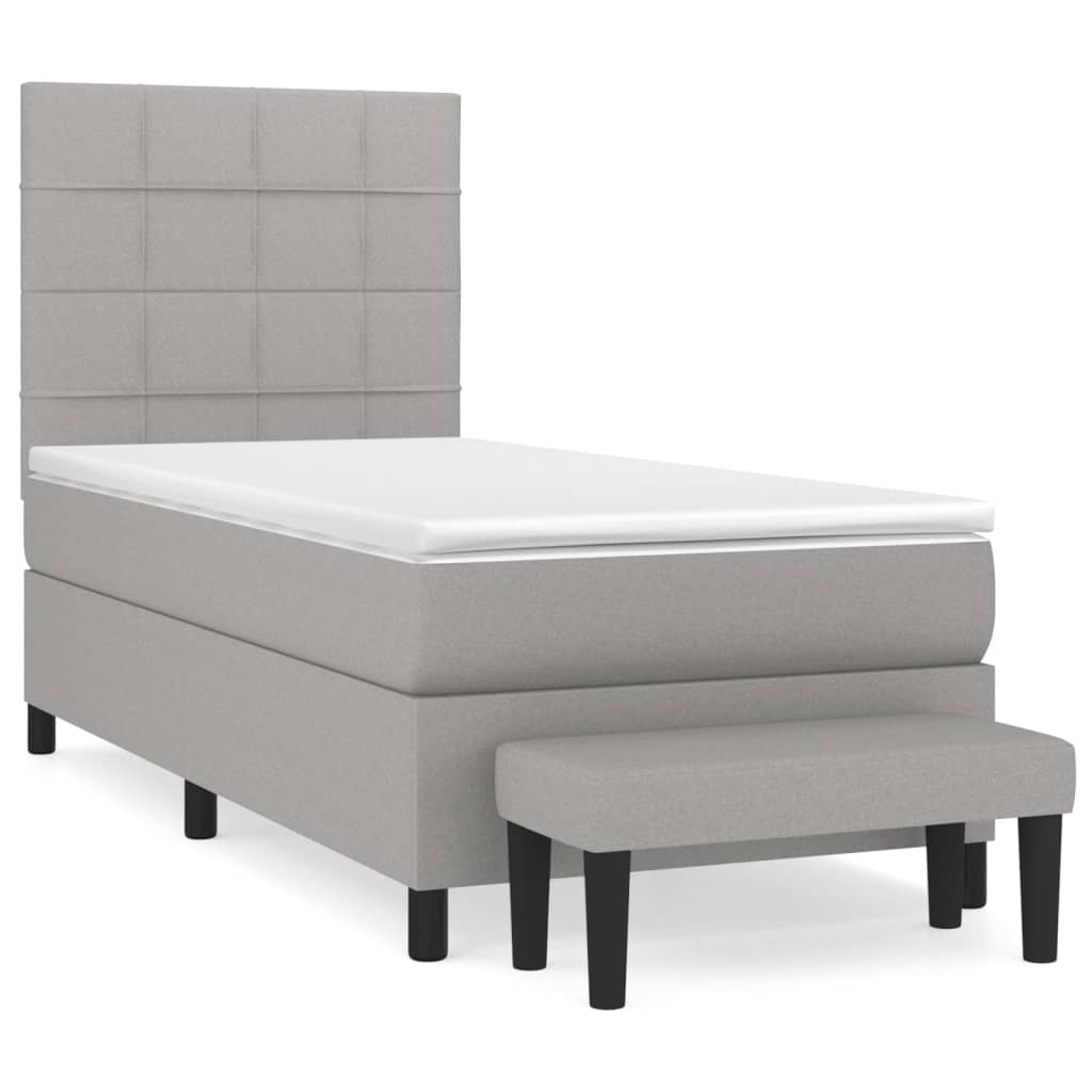 Κρεβάτι Boxspring με Στρώμα Ανοιχτό Γκρι 90x190 εκ. Υφασμάτινο