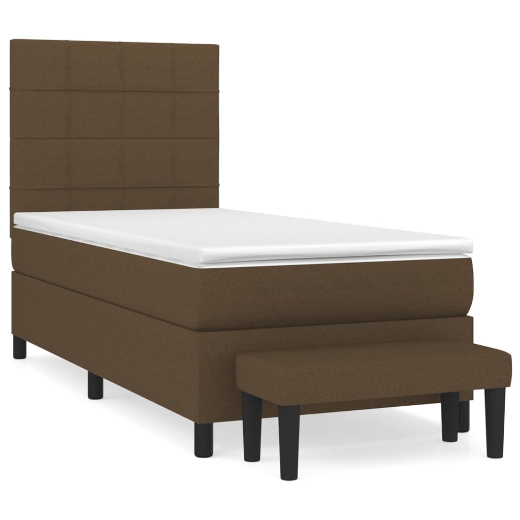 Κρεβάτι Boxspring με Στρώμα Σκούρο Καφέ 90x190 εκ. Υφασμάτινο