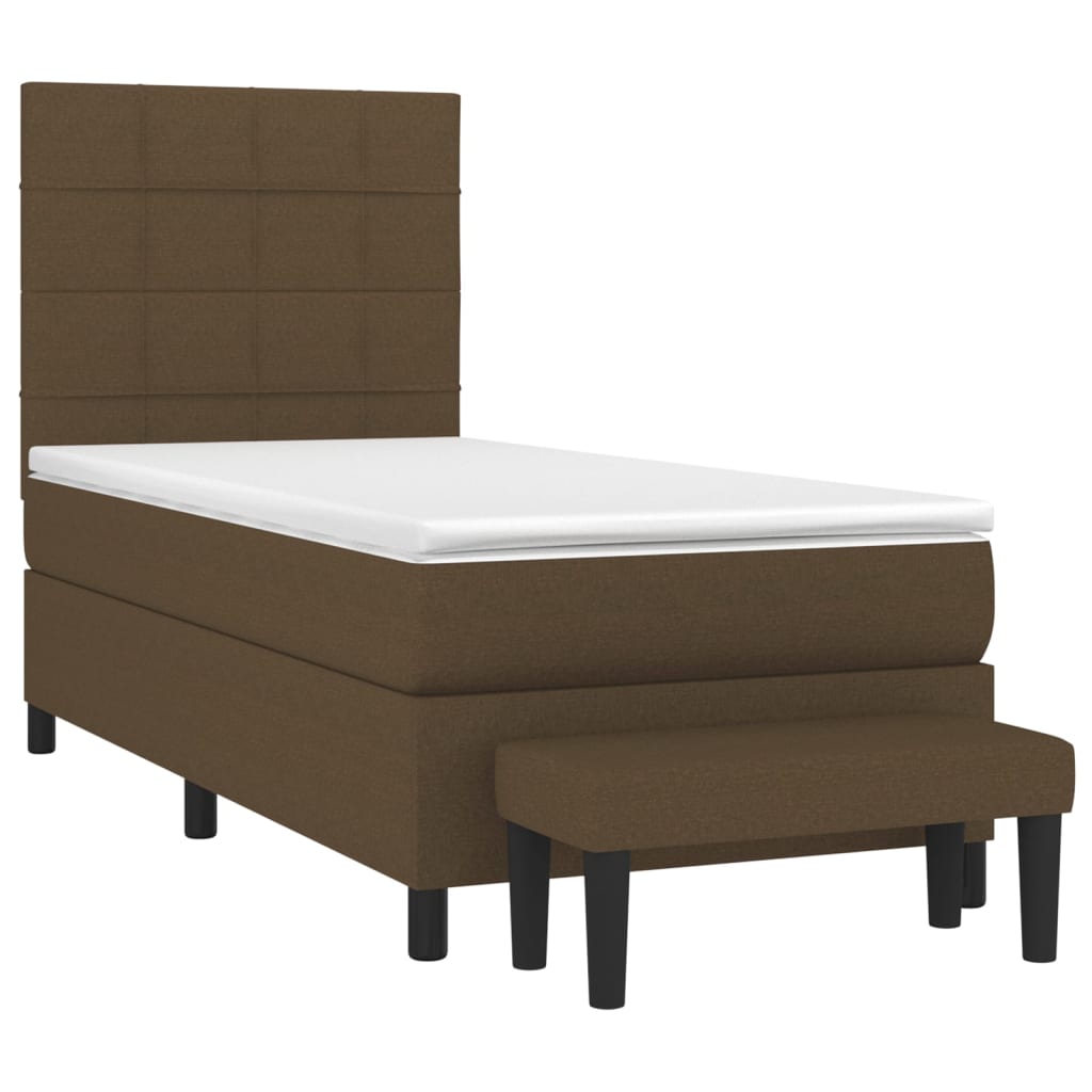 Κρεβάτι Boxspring με Στρώμα Σκούρο Καφέ 90x190 εκ. Υφασμάτινο