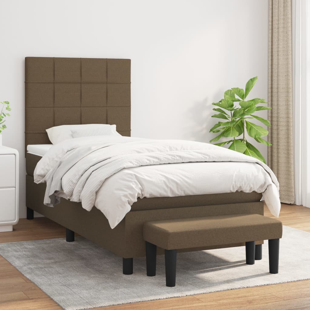 Κρεβάτι Boxspring με Στρώμα Σκούρο Καφέ 90x190 εκ. Υφασμάτινο