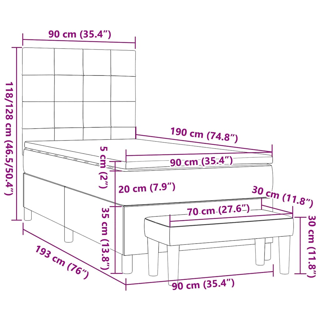 Κρεβάτι Boxspring με Στρώμα Taupe 90x190 εκ.Υφασμάτινο