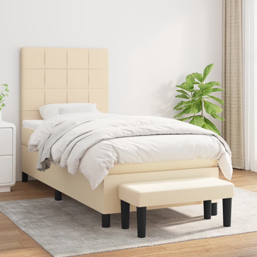 Κρεβάτι Boxspring με Στρώμα Κρεμ 90x190 εκ.Υφασμάτινο