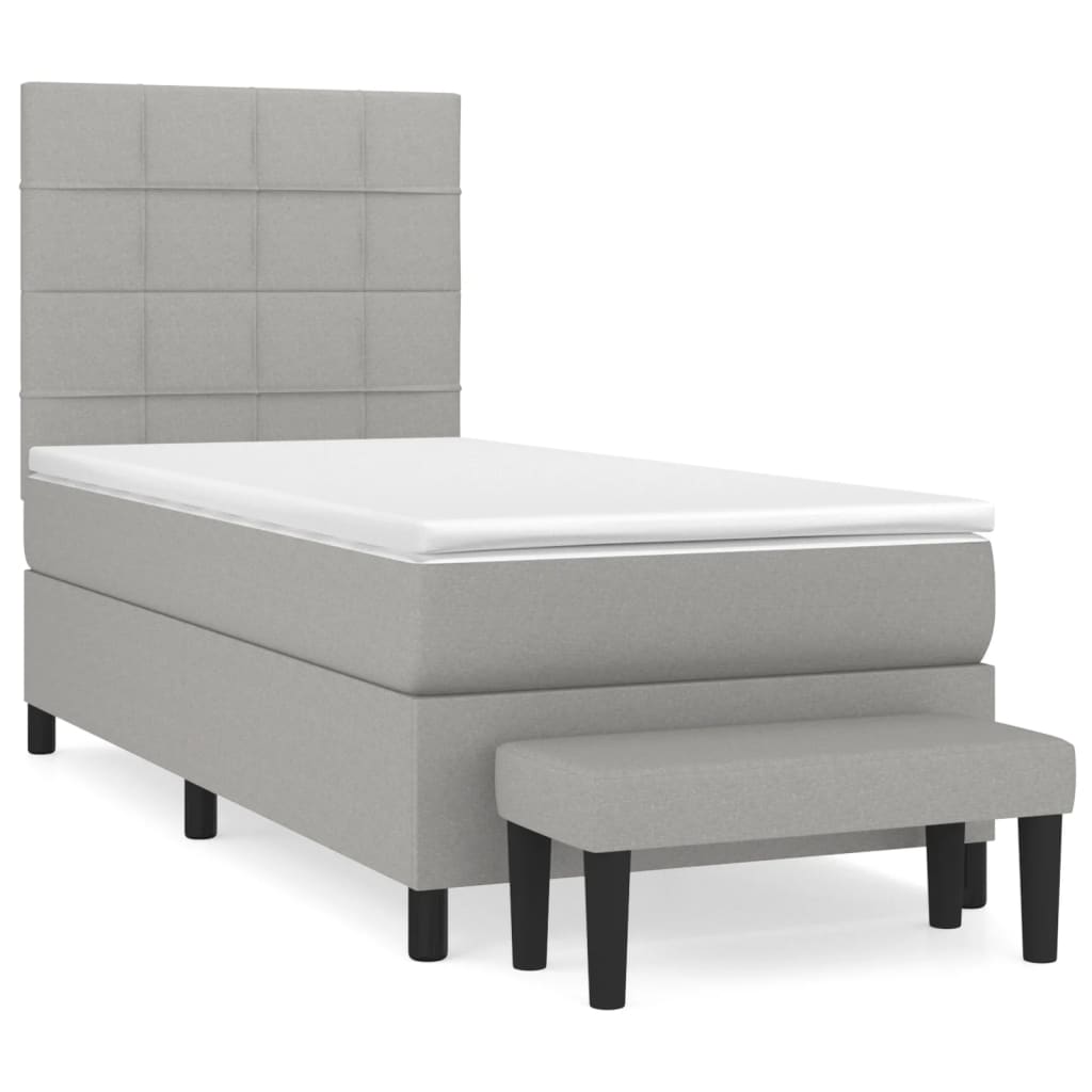 Κρεβάτι Boxspring με Στρώμα Ανοιχτό Γκρι 90x200 εκ. Υφασμάτινο