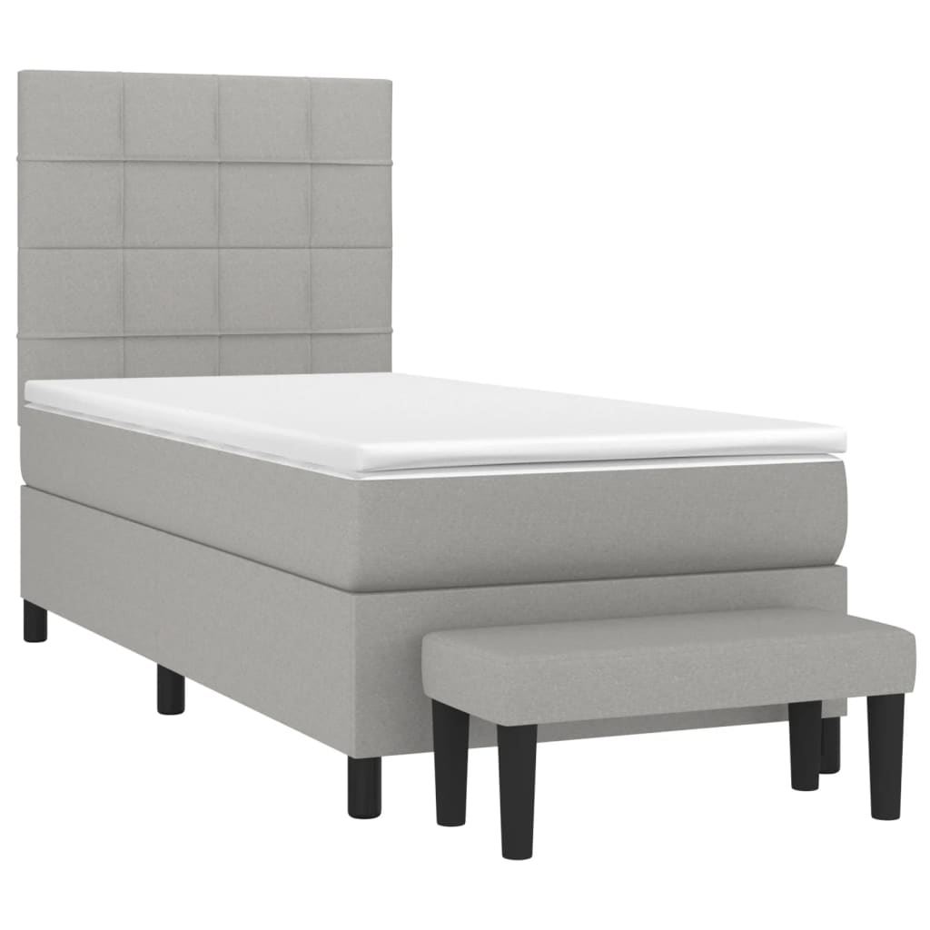 Κρεβάτι Boxspring με Στρώμα Ανοιχτό Γκρι 90x200 εκ. Υφασμάτινο