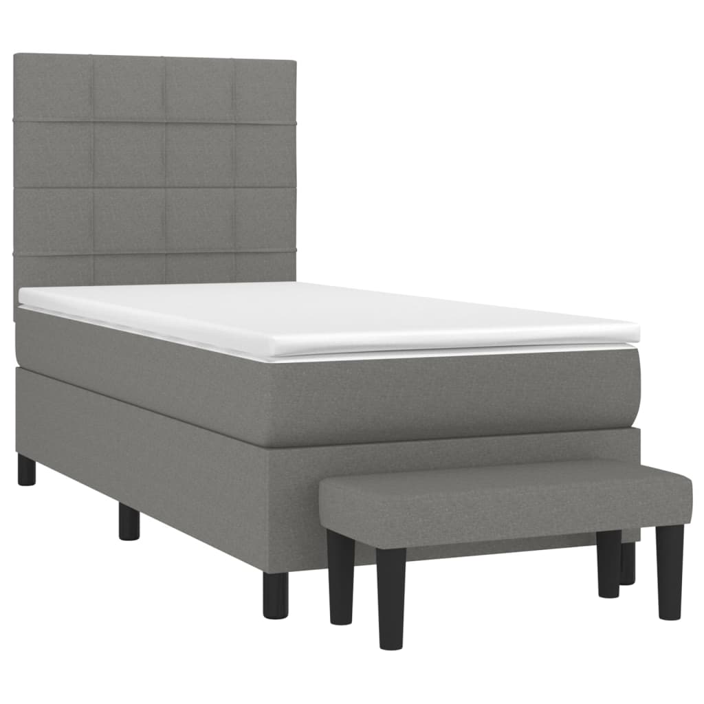Κρεβάτι Boxspring με Στρώμα Σκούρο Γκρι 90x200 εκ. Υφασμάτινο