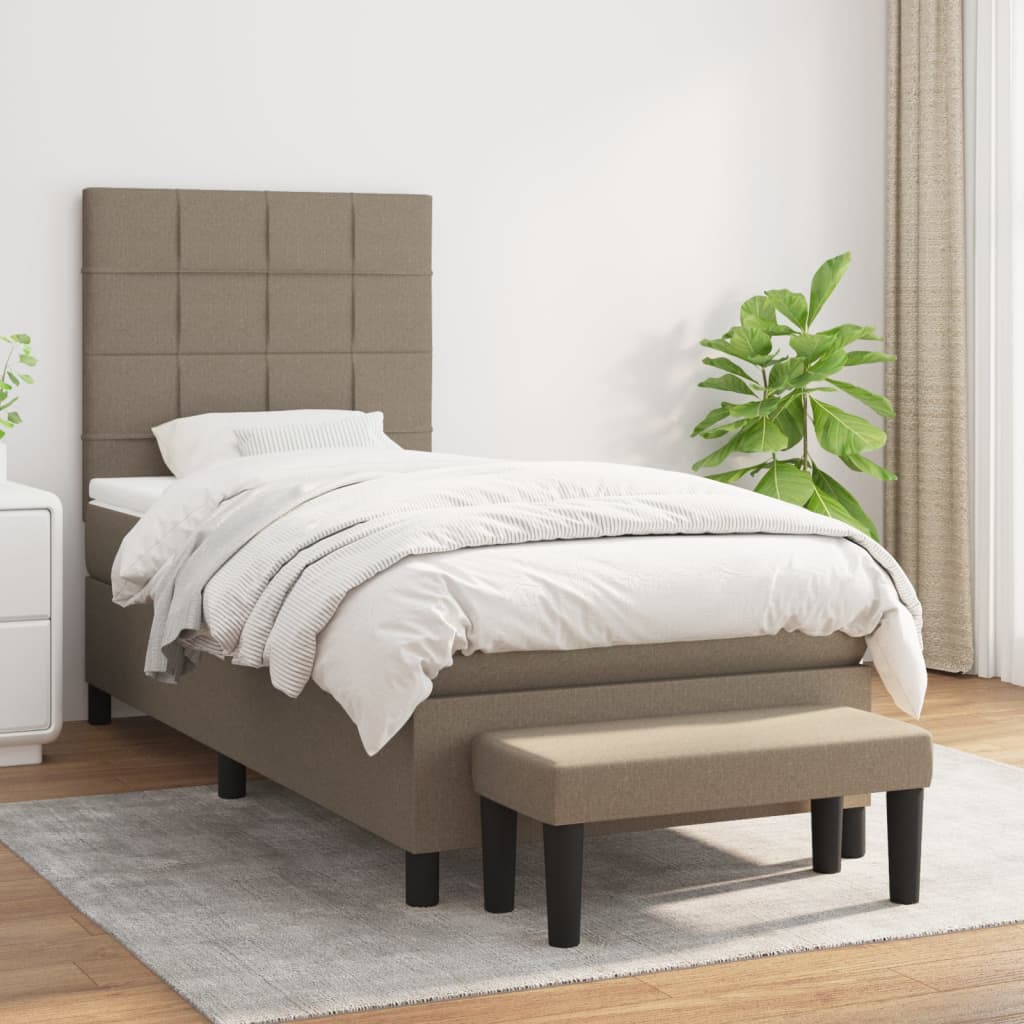 Κρεβάτι Boxspring με Στρώμα Taupe 90x200 εκ. Υφασμάτινο