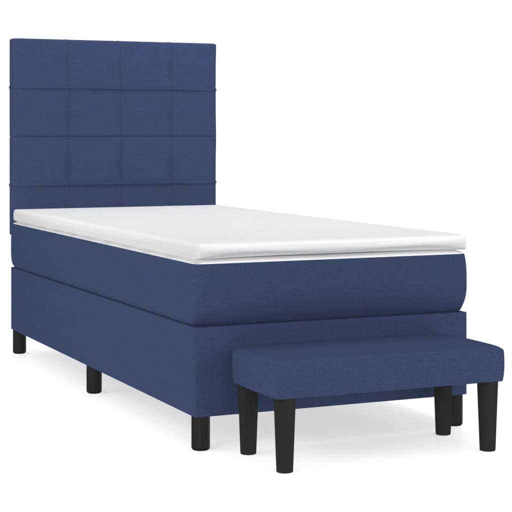 Κρεβάτι Boxspring με Στρώμα Μπλε 100 x 200 εκ. Υφασμάτινο