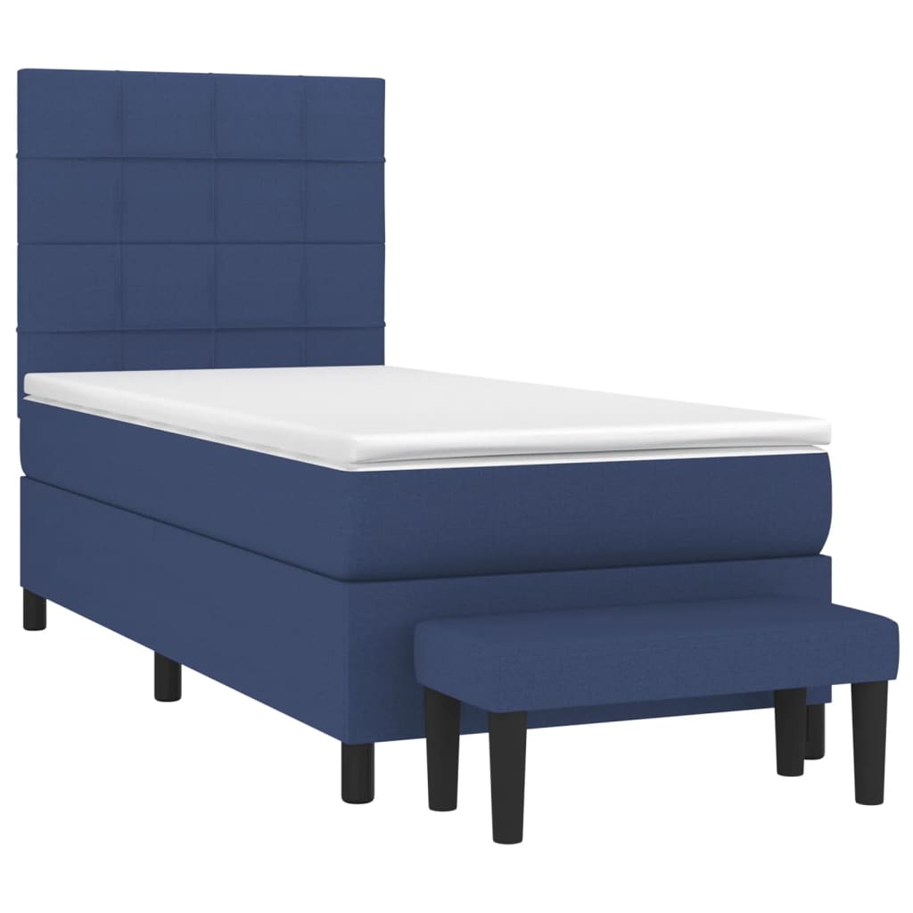 Κρεβάτι Boxspring με Στρώμα Μπλε 100 x 200 εκ. Υφασμάτινο