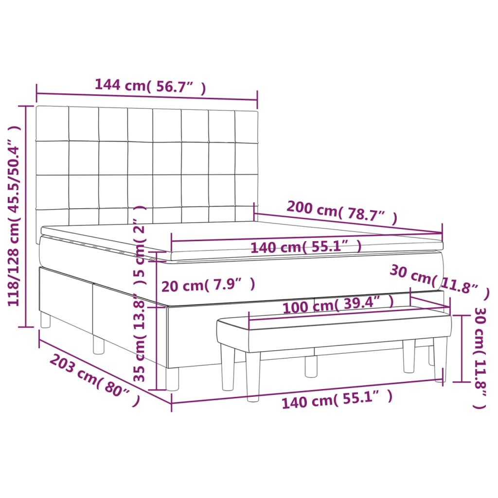 Κρεβάτι Boxspring με Στρώμα Ανοιχτό πράσινο140x200εκ.Υφασμάτινο