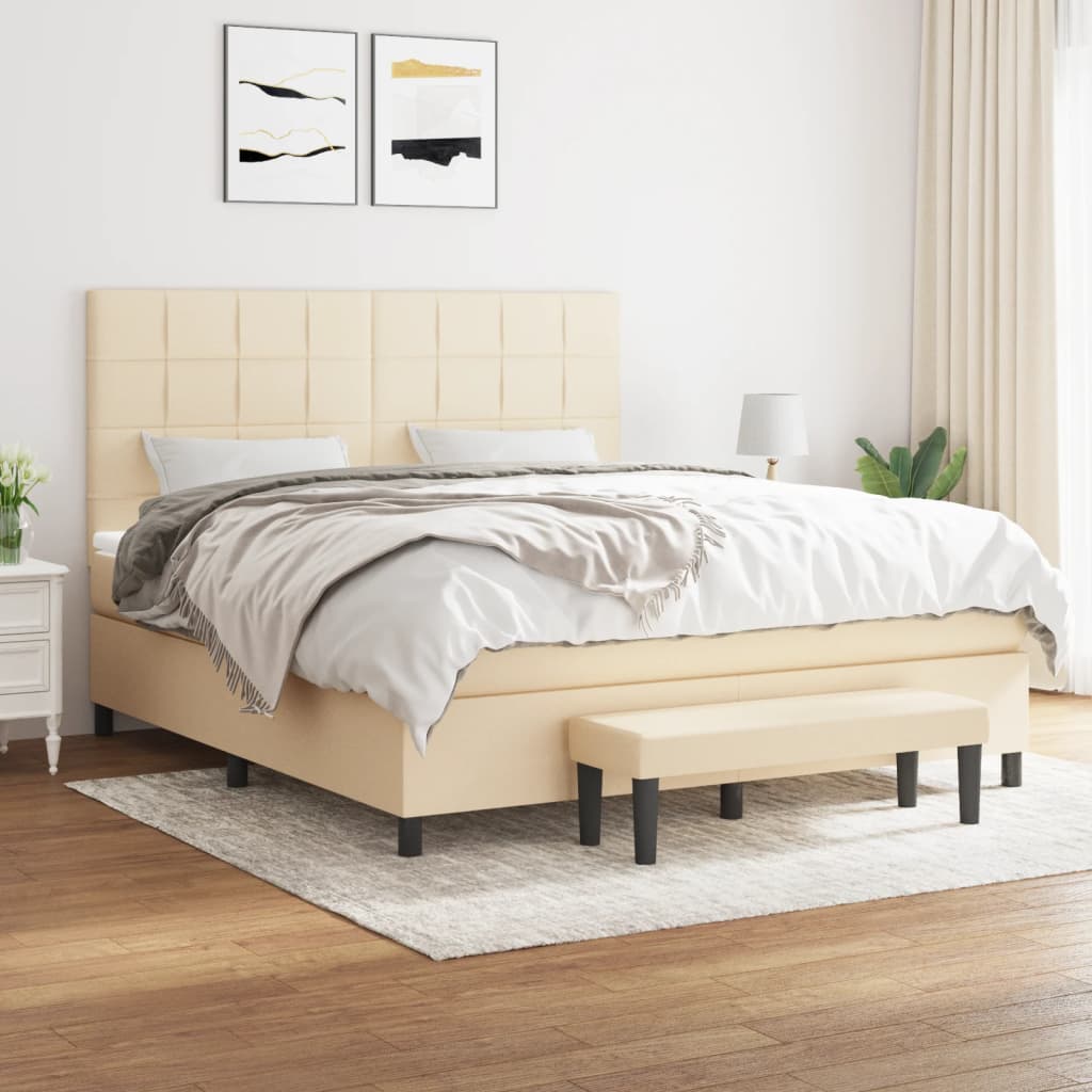 Κρεβάτι Boxspring με Στρώμα Κρεμ 160x200 εκ. Υφασμάτινο