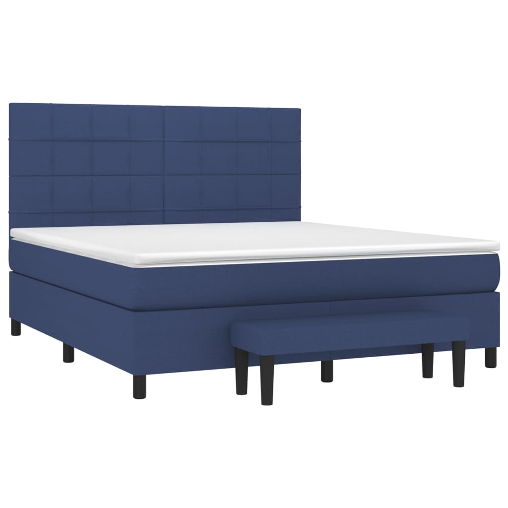 Κρεβάτι Boxspring με Στρώμα Μπλε 160x200 εκ. Υφασμάτινο