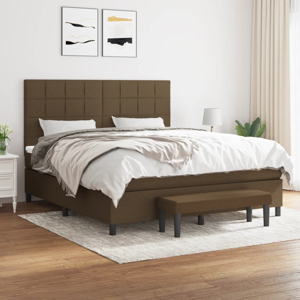Κρεβάτι Boxspring με Στρώμα Σκούρο Καφέ 180x200 εκ Υφασμάτινο - Pakobazaar