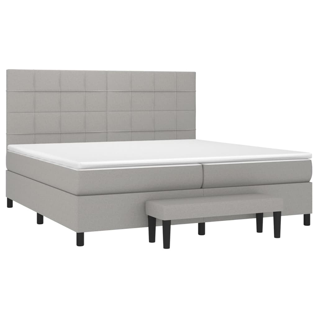 Κρεβάτι Boxspring με Στρώμα Ανοιχτό Γκρι 200x200 εκ. Υφασμάτινο