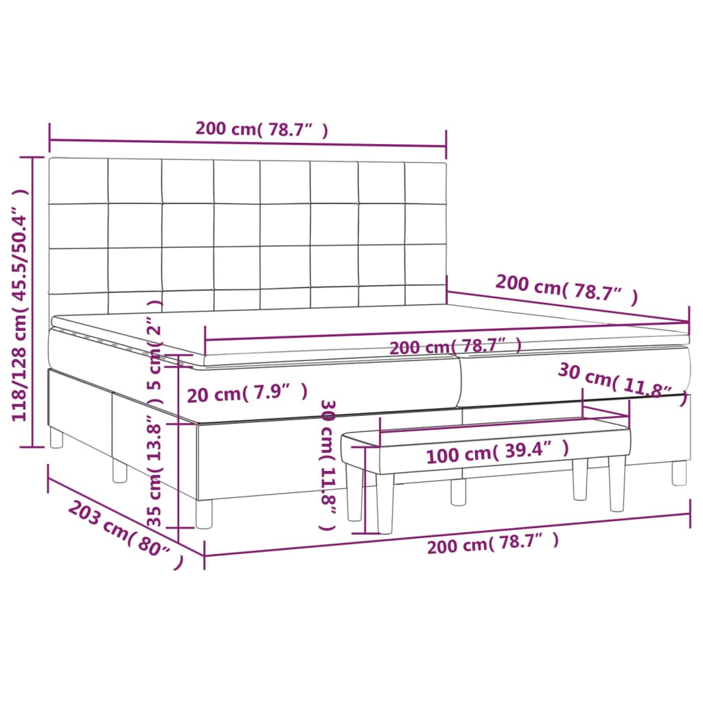 Κρεβάτι Boxspring με Στρώμα Σκούρο Γκρι 200x200 εκ. Υφασμάτινο