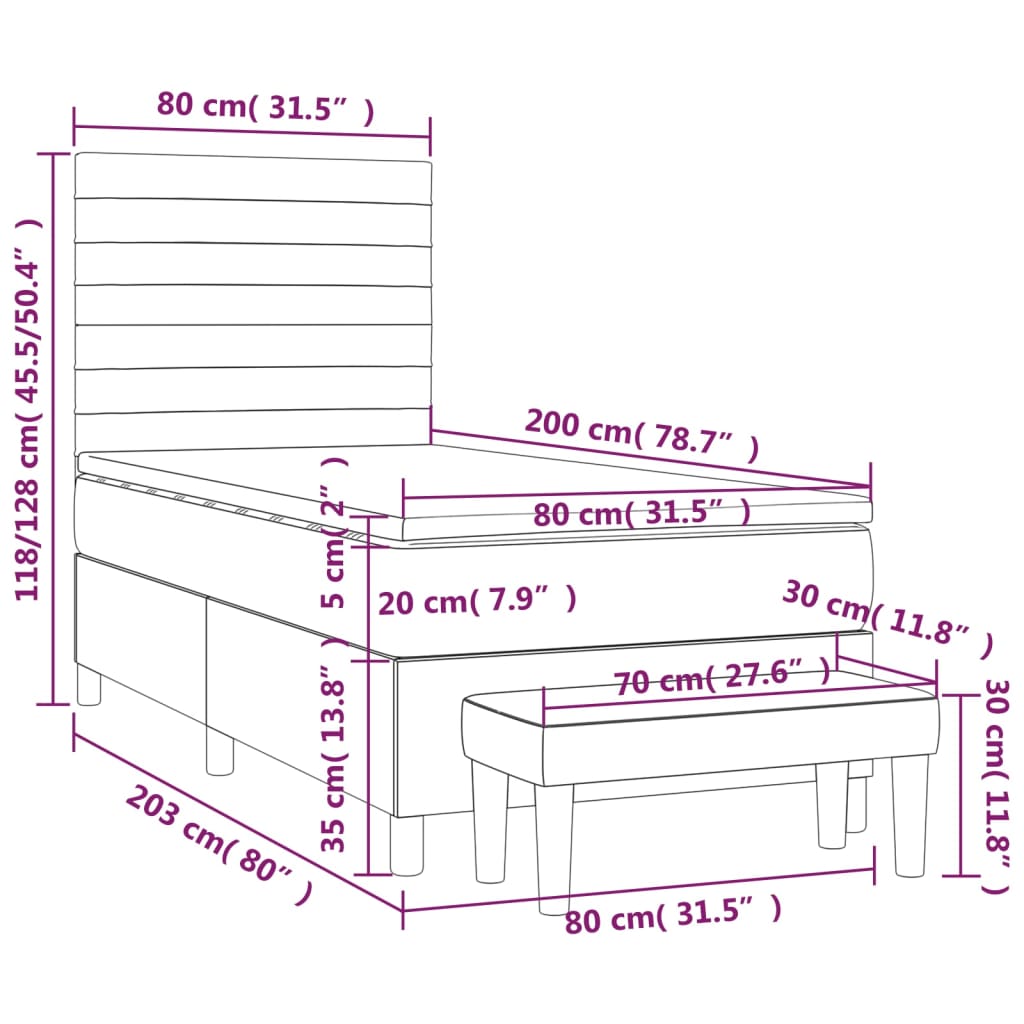 Κρεβάτι Boxspring με Στρώμα Ανοιχτό Γκρι 80x200 εκ. Υφασμάτινο