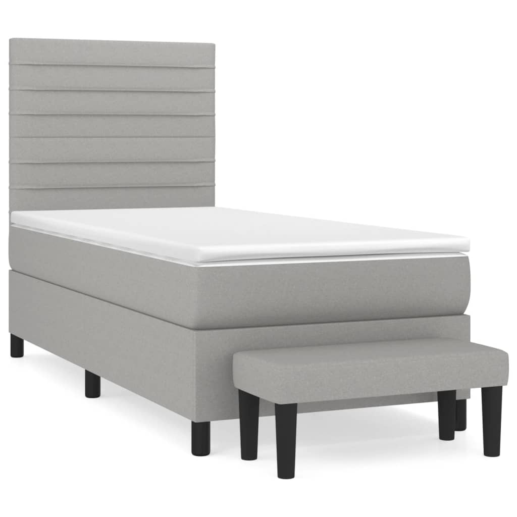 Κρεβάτι Boxspring με Στρώμα Ανοιχτό Γκρι 90x190 εκ. Υφασμάτινο