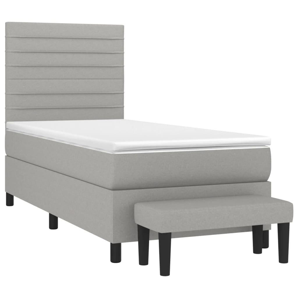 Κρεβάτι Boxspring με Στρώμα Ανοιχτό Γκρι 90x190 εκ. Υφασμάτινο