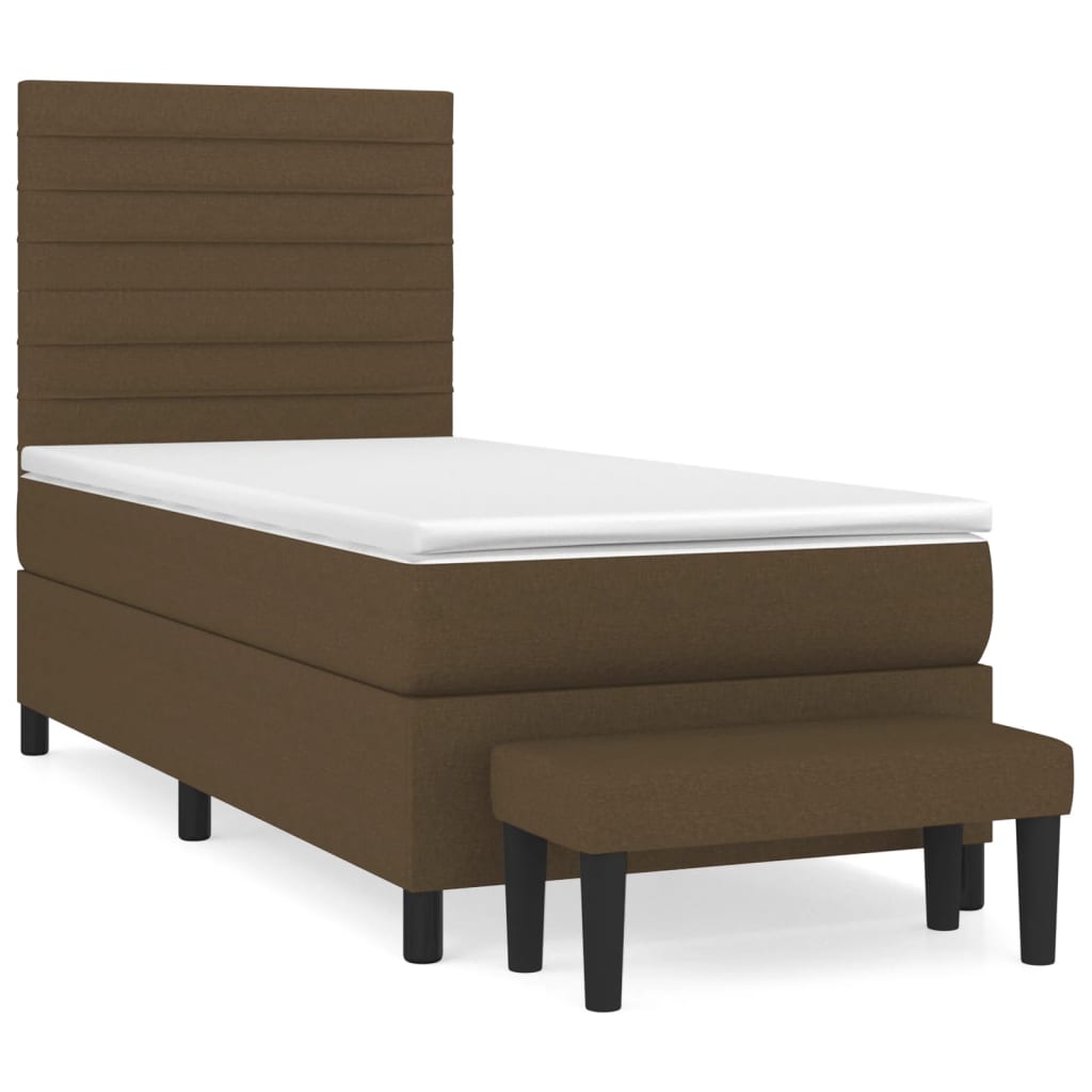Κρεβάτι Boxspring με Στρώμα Σκούρο Καφέ 90x190 εκ. Υφασμάτινο