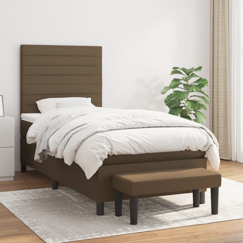 Κρεβάτι Boxspring με Στρώμα Σκούρο Καφέ 90x190 εκ. Υφασμάτινο