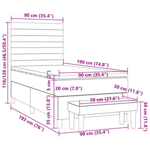 Κρεβάτι Boxspring με Στρώμα Taupe 90x190 εκ.Υφασμάτινο