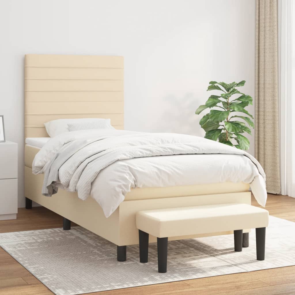 Κρεβάτι Boxspring με Στρώμα Κρεμ 90x190 εκ.Υφασμάτινο