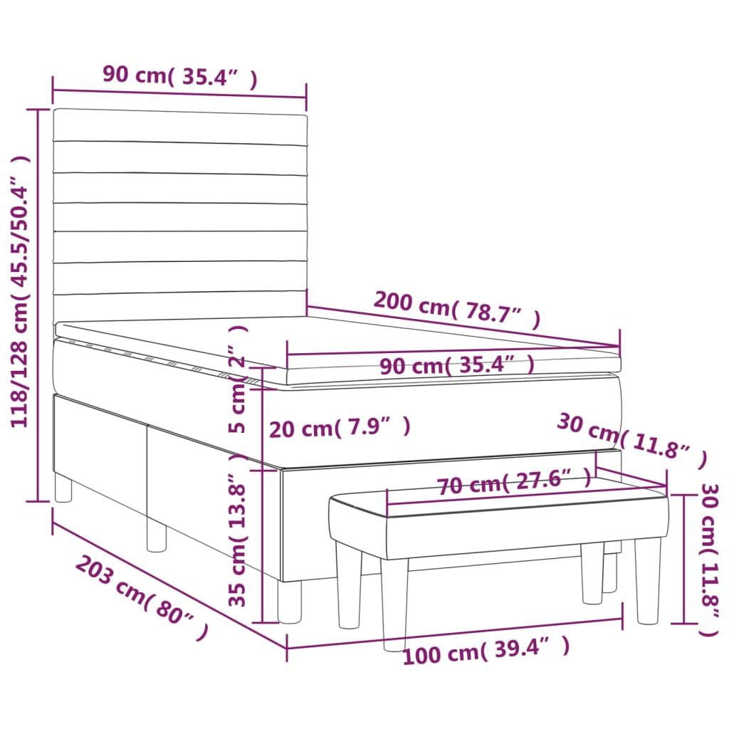 Κρεβάτι Boxspring με Στρώμα Ανοιχτό Γκρι 90x200 εκ. Υφασμάτινο