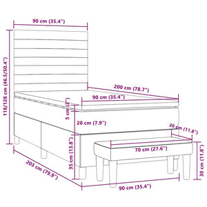 Κρεβάτι Boxspring με Στρώμα Σκούρο Καφέ 90x200 εκ. Υφασμάτινο