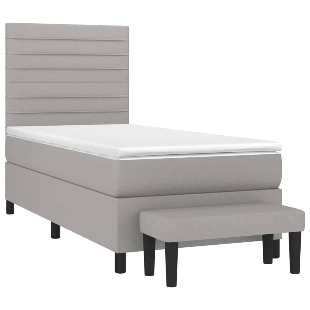 Κρεβάτι Boxspring με Στρώμα Ανοιχτό Γκρι 100x200 εκ. Υφασμάτινο