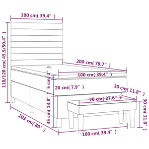 Κρεβάτι Boxspring με Στρώμα Μαύρο 100 x 200 εκ. Υφασμάτινο