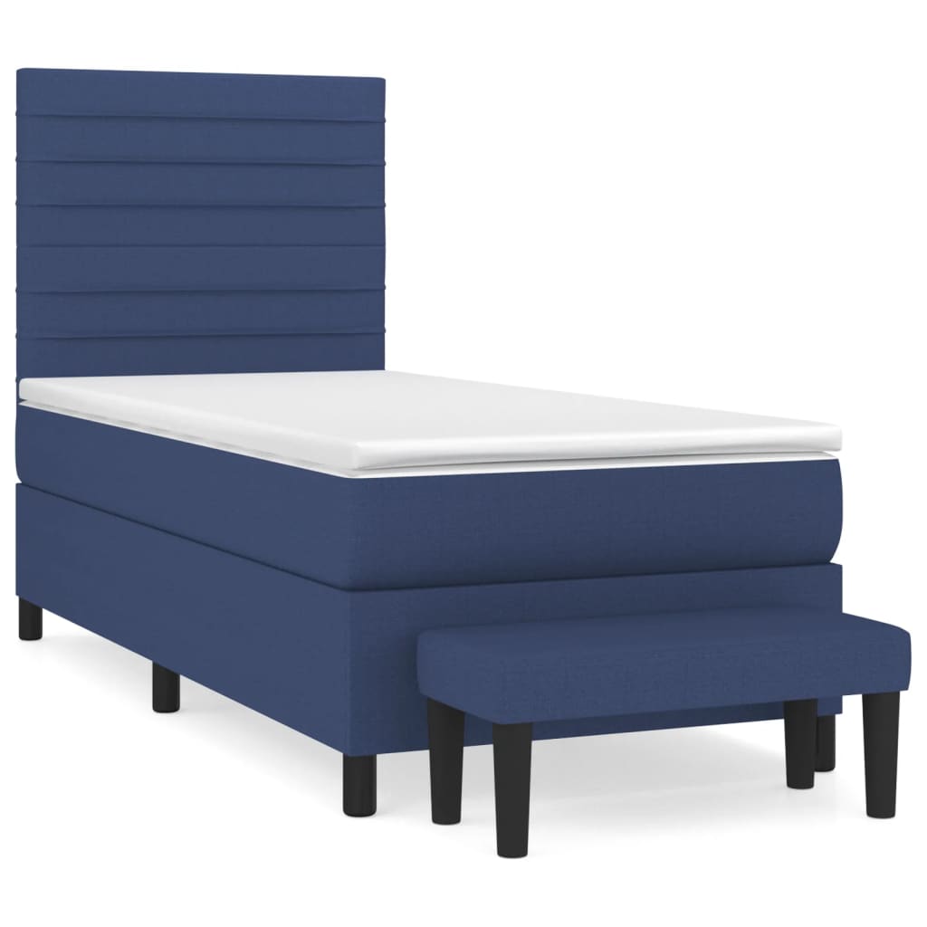 Κρεβάτι Boxspring με Στρώμα Μπλε 100 x 200 εκ. Υφασμάτινο