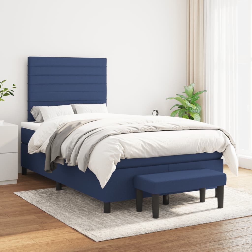 Κρεβάτι Boxspring με Στρώμα Μπλε 120x200 εκ. Υφασμάτινο - Pakobazaar