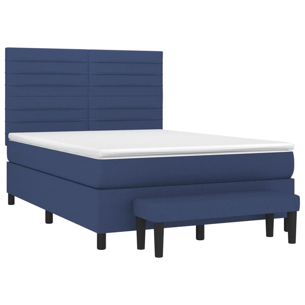 Κρεβάτι Boxspring με Στρώμα Μπλε 140x190 εκ. Υφασμάτινο
