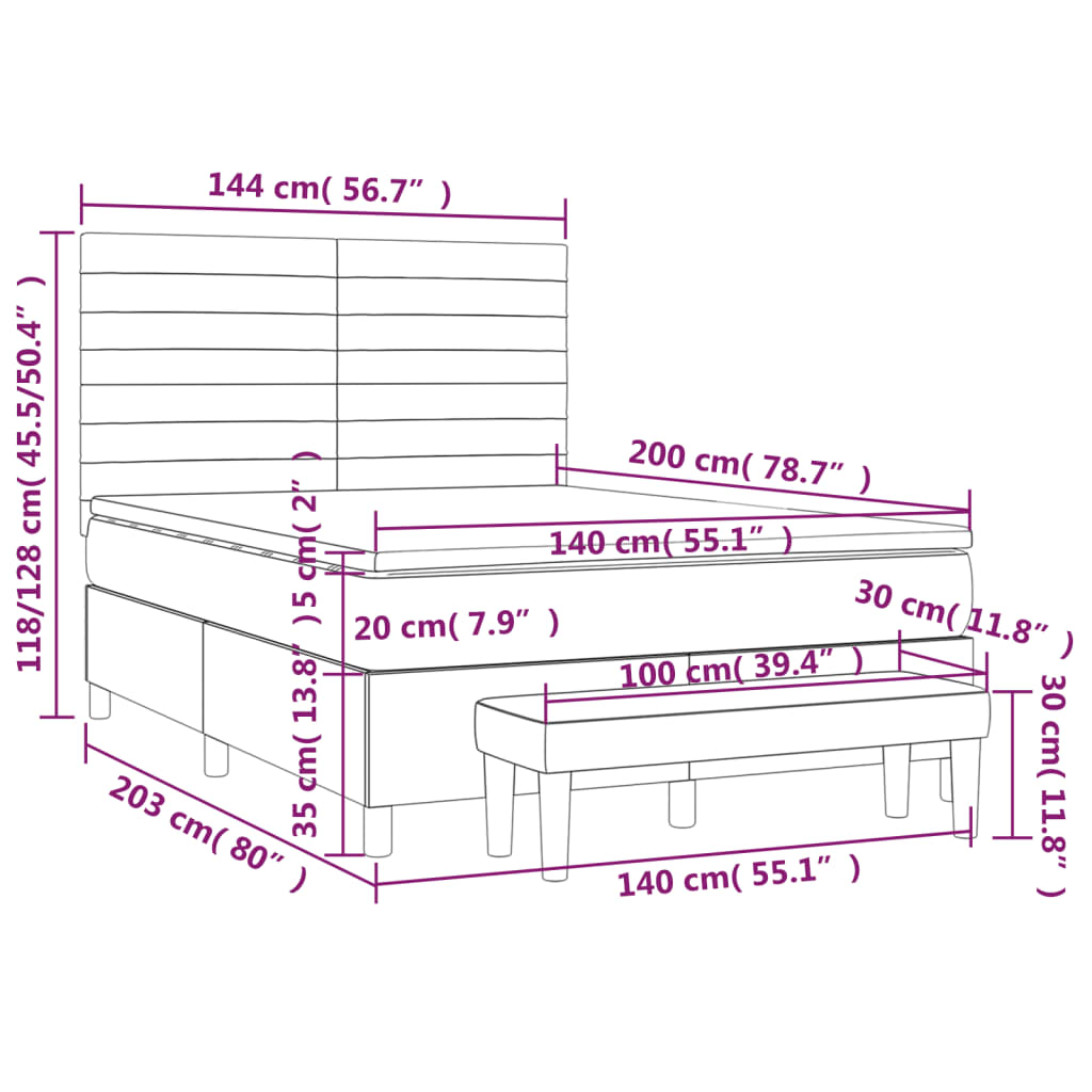 Κρεβάτι Boxspring με Στρώμα Ανοιχτό πράσινο140x200εκ.Υφασμάτινο