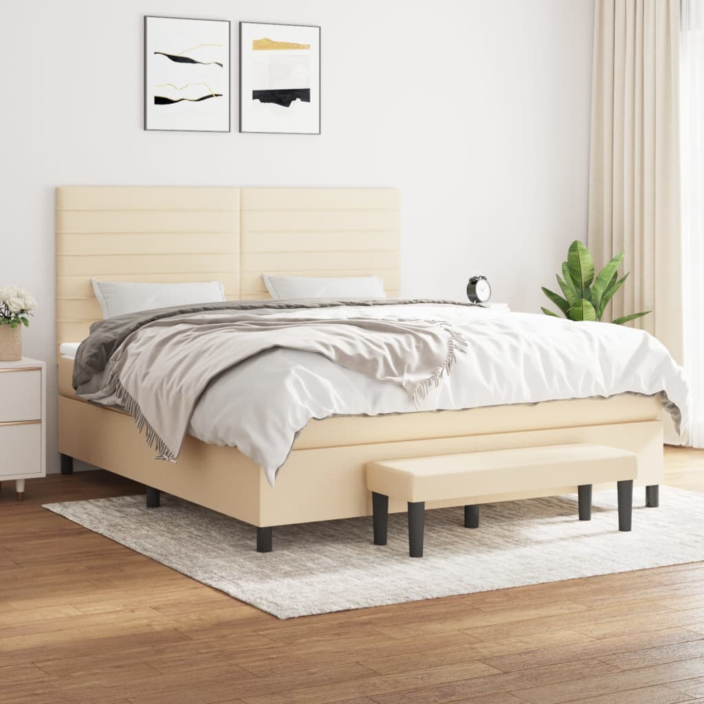 Κρεβάτι Boxspring με Στρώμα Κρεμ 160x200 εκ. Υφασμάτινο