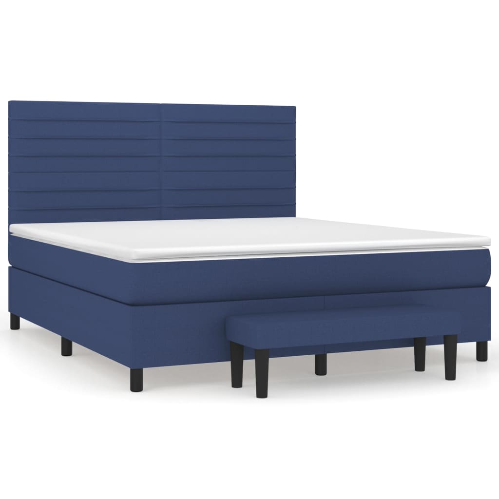 Κρεβάτι Boxspring με Στρώμα Μπλε 160x200 εκ. Υφασμάτινο