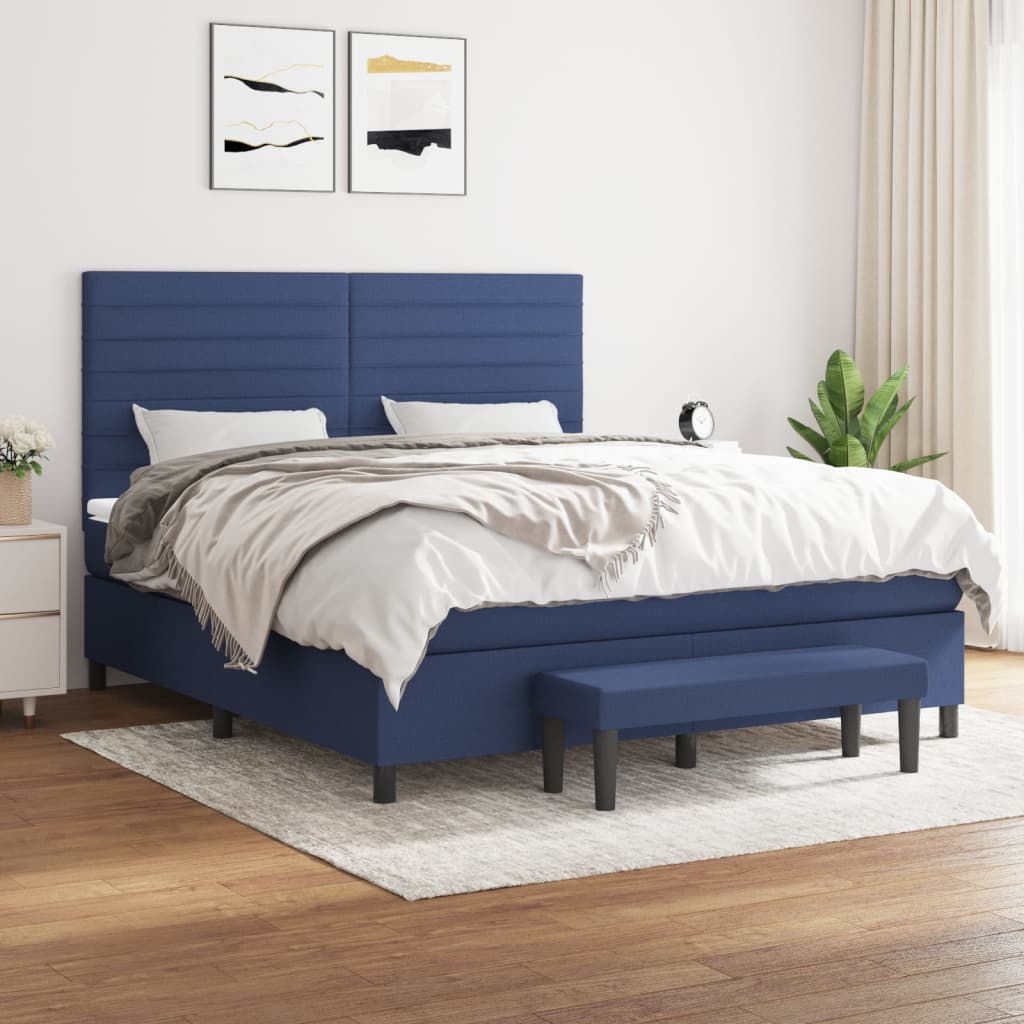 Κρεβάτι Boxspring με Στρώμα Μπλε 160x200 εκ. Υφασμάτινο