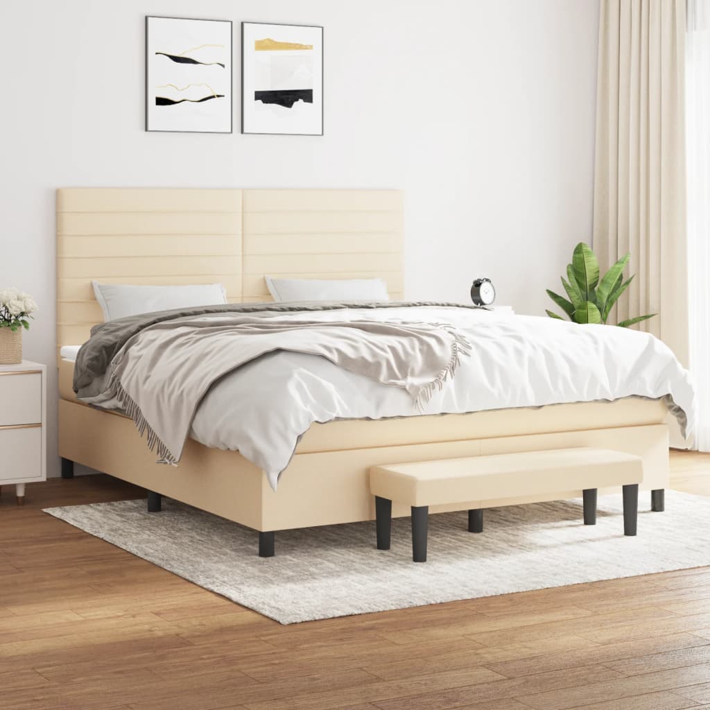 Κρεβάτι Boxspring με Στρώμα Κρεμ 180x200 εκ. Υφασμάτινο