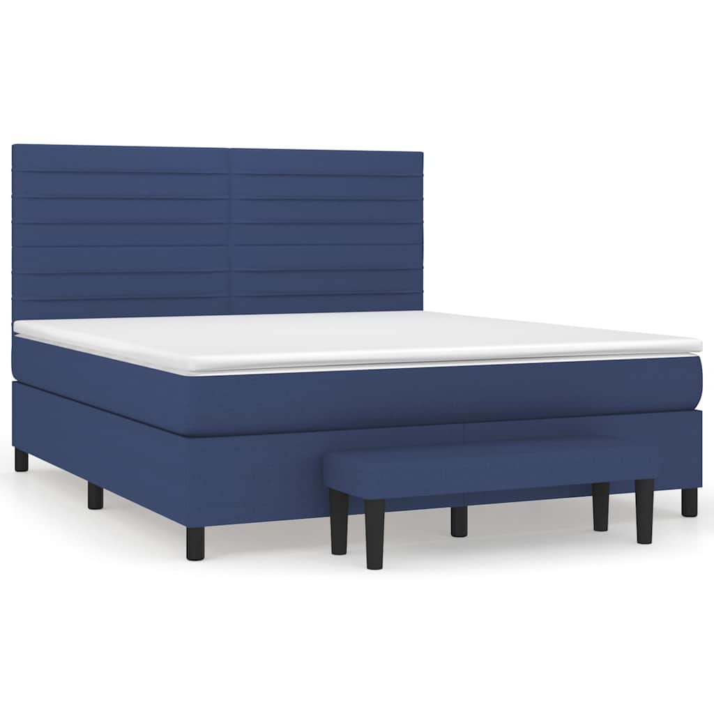 Κρεβάτι Boxspring με Στρώμα Μπλε 180x200 εκ. Υφασμάτινο