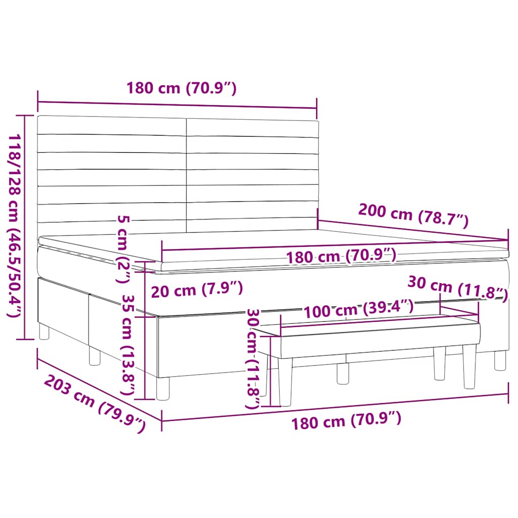 Κρεβάτι Boxspring με Στρώμα Μπλε 180x200 εκ. Υφασμάτινο
