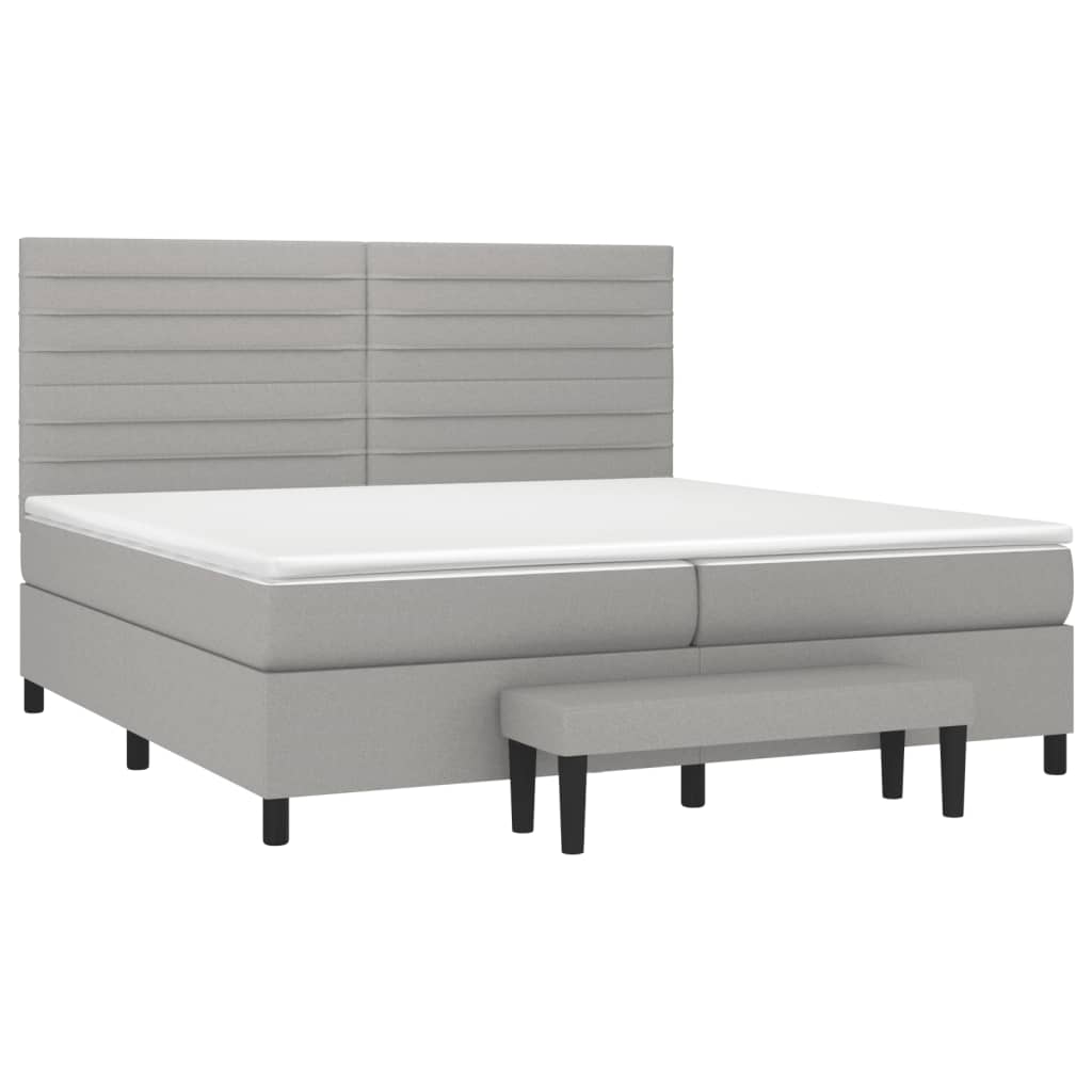 Κρεβάτι Boxspring με Στρώμα Ανοιχτό Γκρι 200x200 εκ. Υφασμάτινο