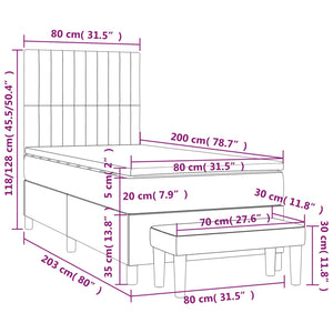 Κρεβάτι Boxspring με Στρώμα Κρεμ 80 x 200 εκ. Υφασμάτινο