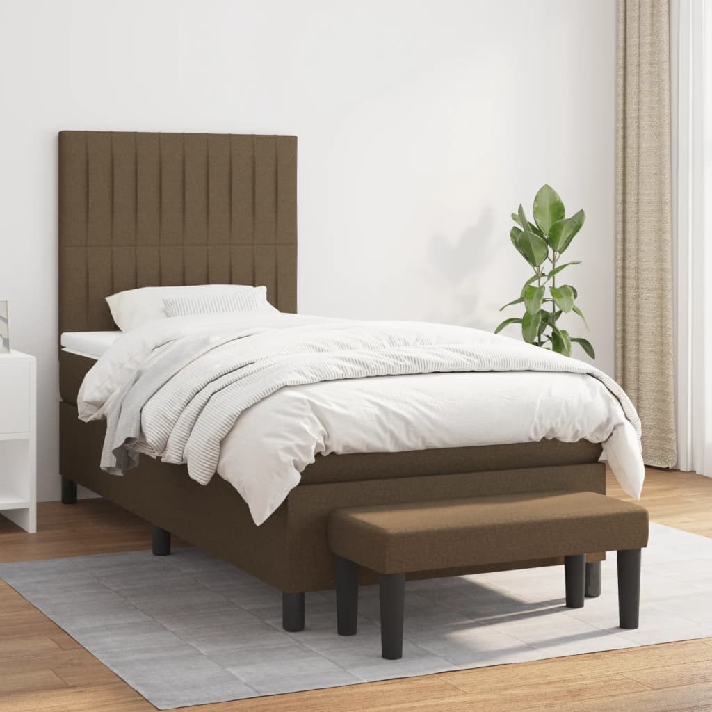 Κρεβάτι Boxspring με Στρώμα Σκούρο Καφέ 90x190 εκ. Υφασμάτινο