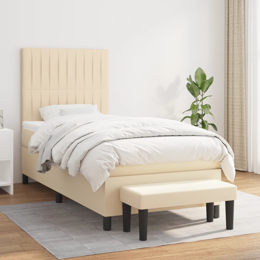 Κρεβάτι Boxspring με Στρώμα Κρεμ 90x190 εκ.Υφασμάτινο