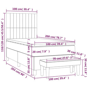 Κρεβάτι Boxspring με Στρώμα Σκούρο Γκρι 100x200 εκ. Υφασμάτινο