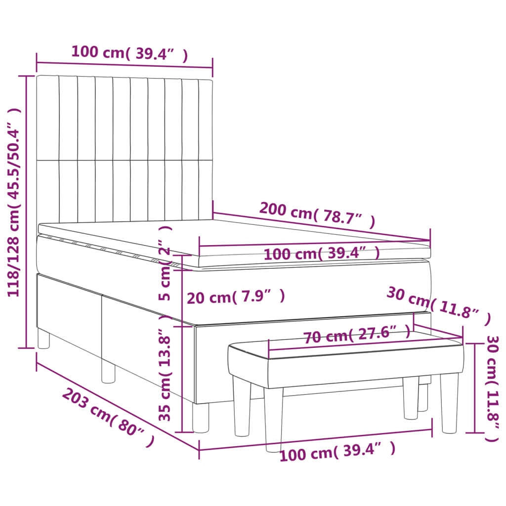Κρεβάτι Boxspring με Στρώμα Μαύρο 100 x 200 εκ. Υφασμάτινο