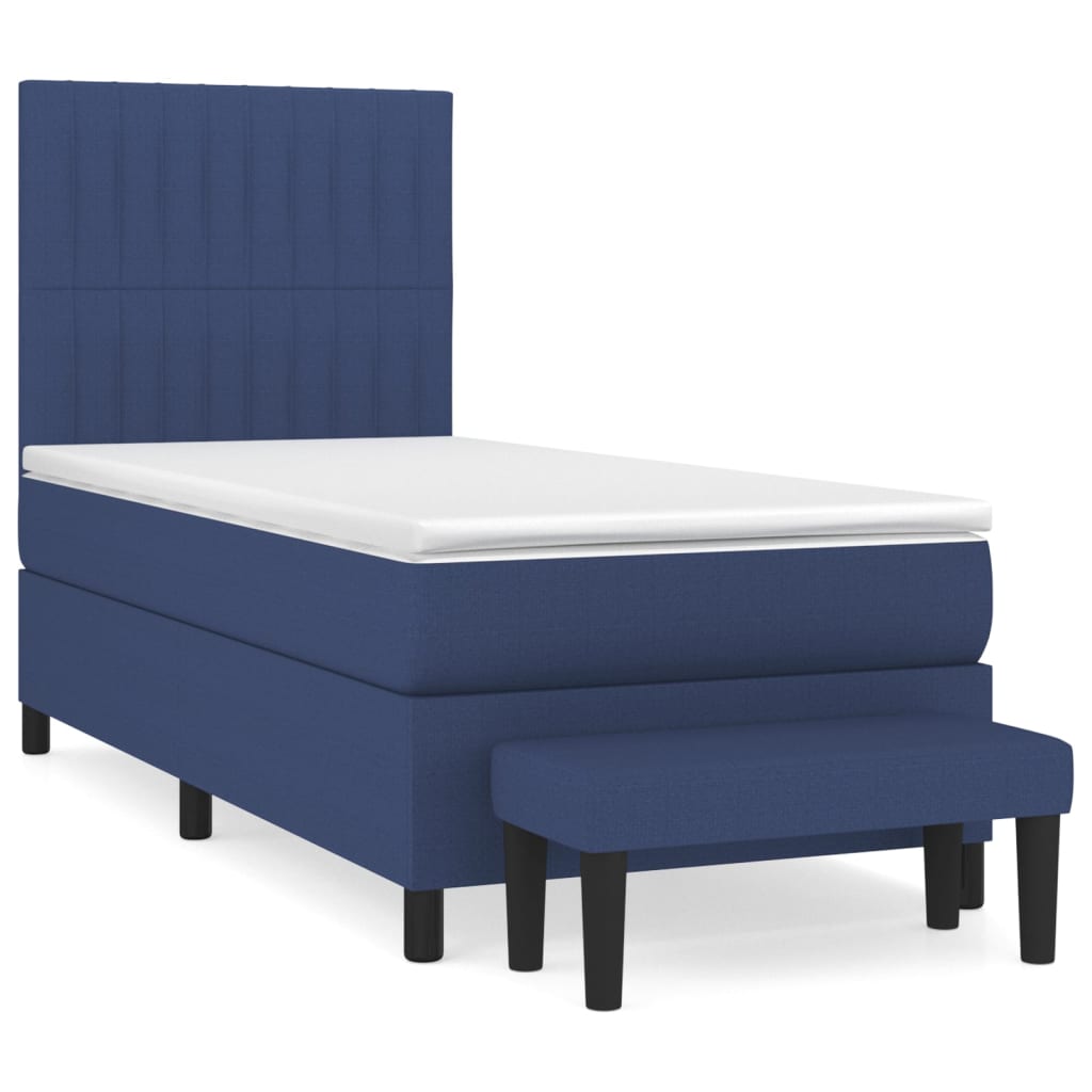 Κρεβάτι Boxspring με Στρώμα Μπλε 100 x 200 εκ. Υφασμάτινο