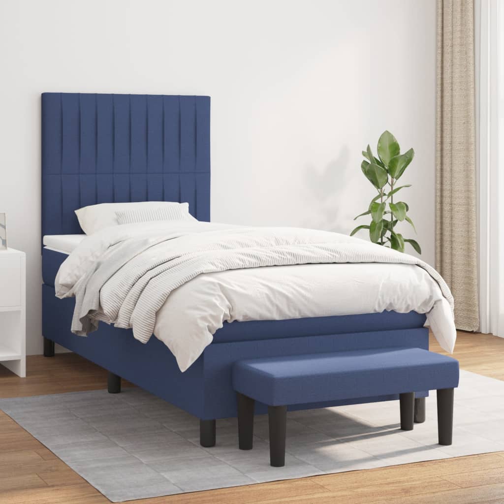 Κρεβάτι Boxspring με Στρώμα Μπλε 100 x 200 εκ. Υφασμάτινο