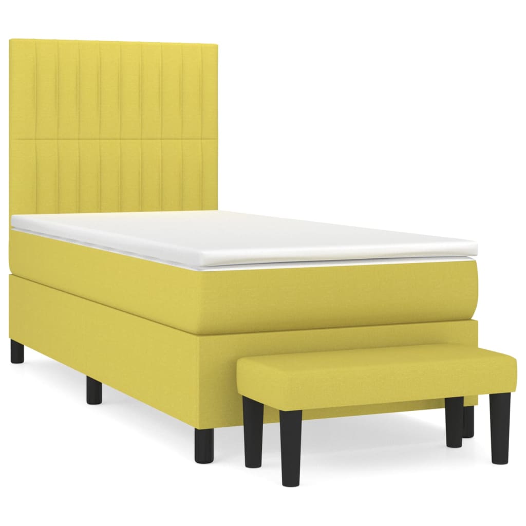 Κρεβάτι Boxspring με Στρώμα Ανοιχτό πράσινο100x200εκ.Υφασμάτινο - Pakobazaar
